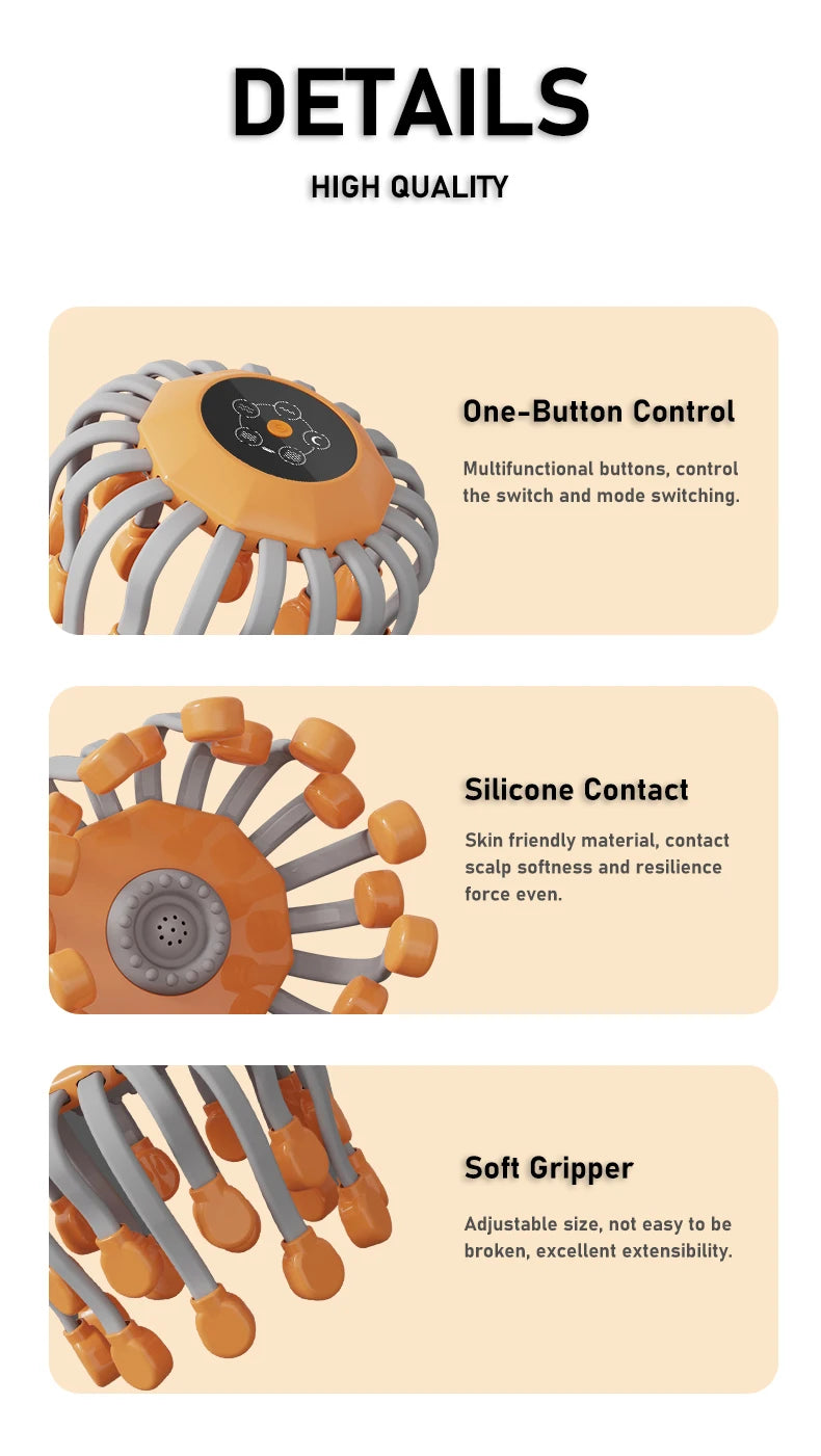 20‑Head Scalp Massager with Red Light Therapy — Octopus